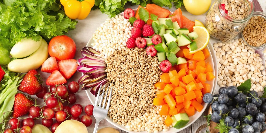 Colorful healthy foods for diabetes management on a plate.